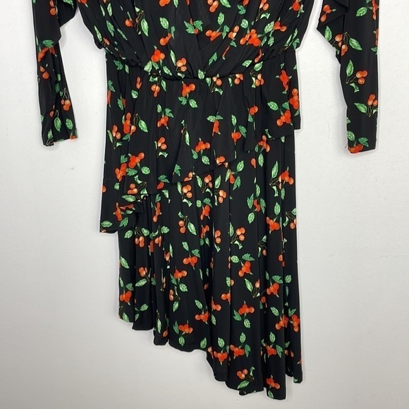 H&M asymmetric ruffle cherry print black dress - Picture 3 of 10